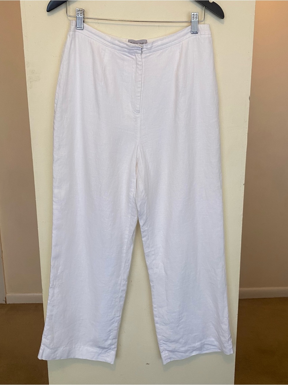 Madison Studio White 100% Linen Wide Leg Cropped Pants Womens Size 10 Cotton